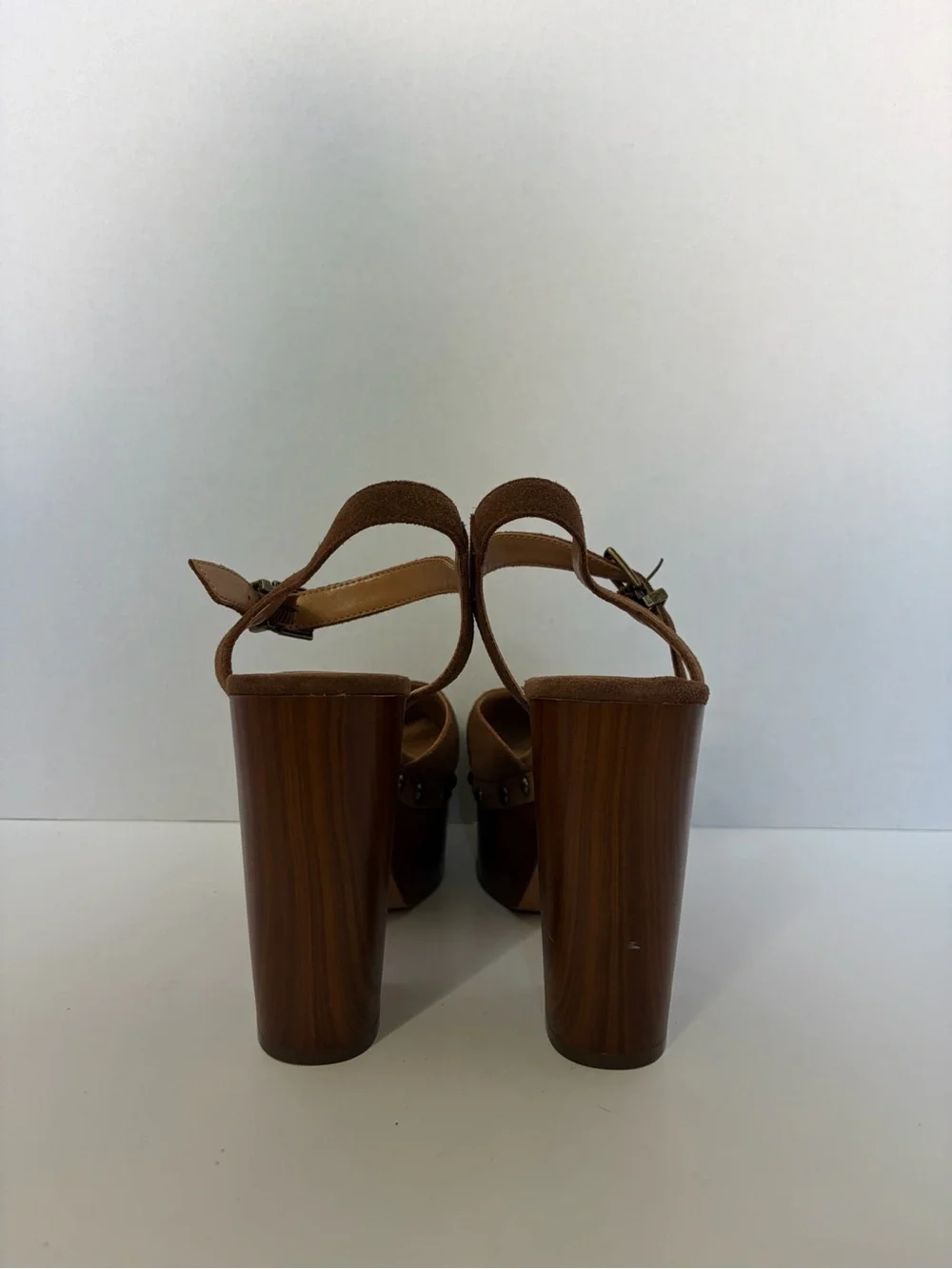 Jessica Simpson Draiye platform suede sandal wood heel studs brown ladies 9
